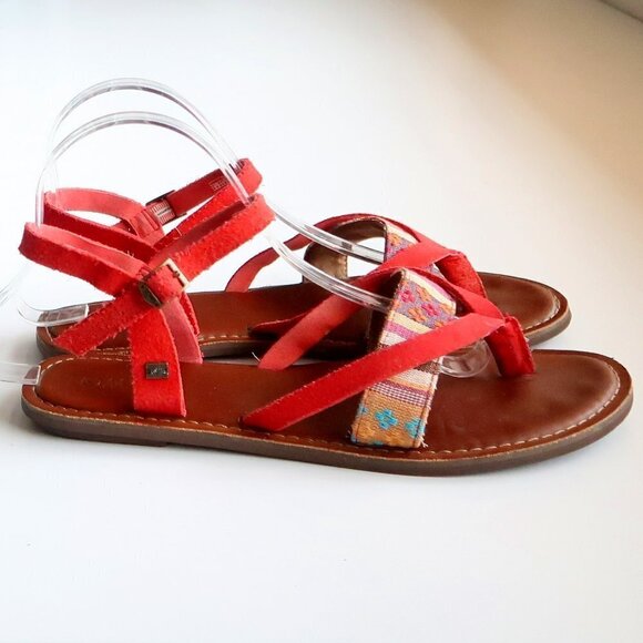Toms Lexie Red Suede Leather & Canvas Strappy Slingback Thong Flat Sandals 8.5 W - Picture 2 of 16